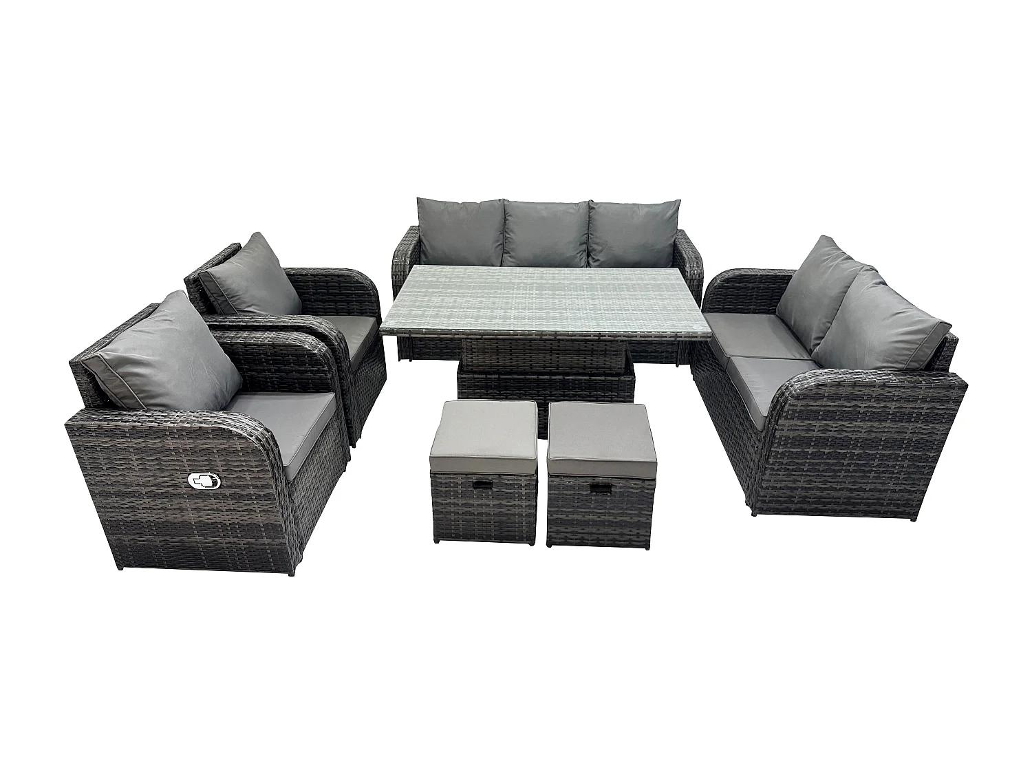 Fimous Dark Mixed Grey Rattan Outdoor Garden Furniture Lifting Adjustable Dining Or Coffee Table Sets Love Sofa 9 Seater