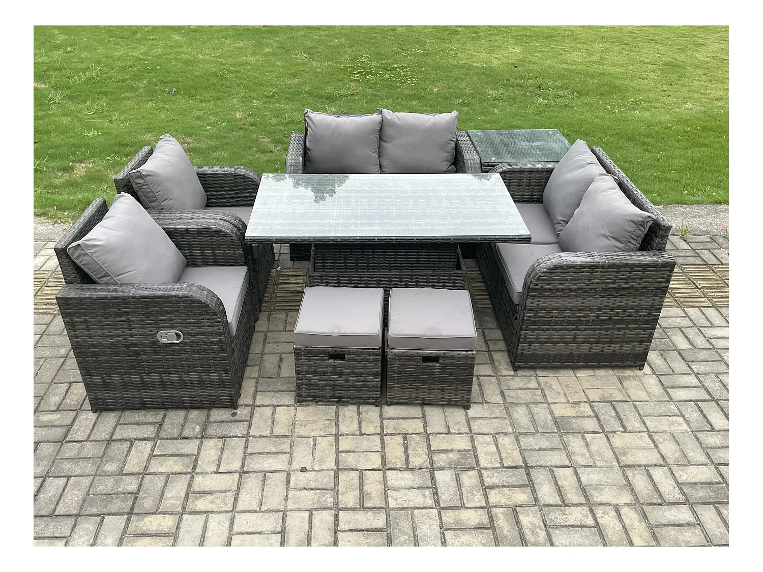 Rattan Gartenmöbel Set mit Einstellbare Höhe Esstisch 2 Love Sofa Einstellbare Höhe Esstisch