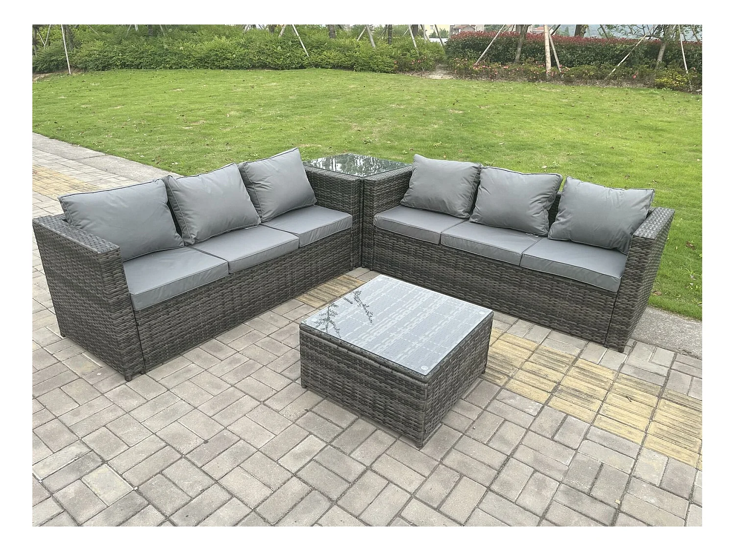 6 places Meubles de Jardin en rotin ave Canapé Table basse Table d'appoint Mélange gris foncé