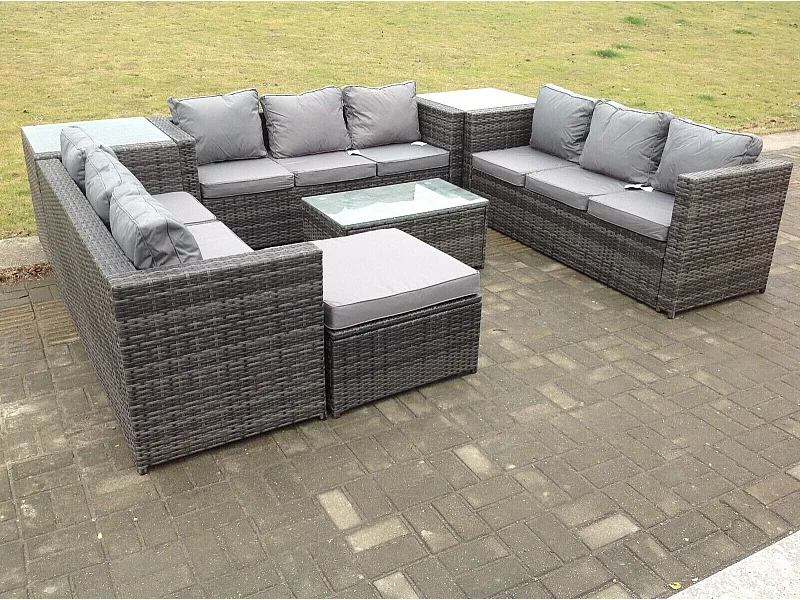 Rattan Gartenmöbel Set mit Couchtisch Love Sofa Sessel inclinable Hocker