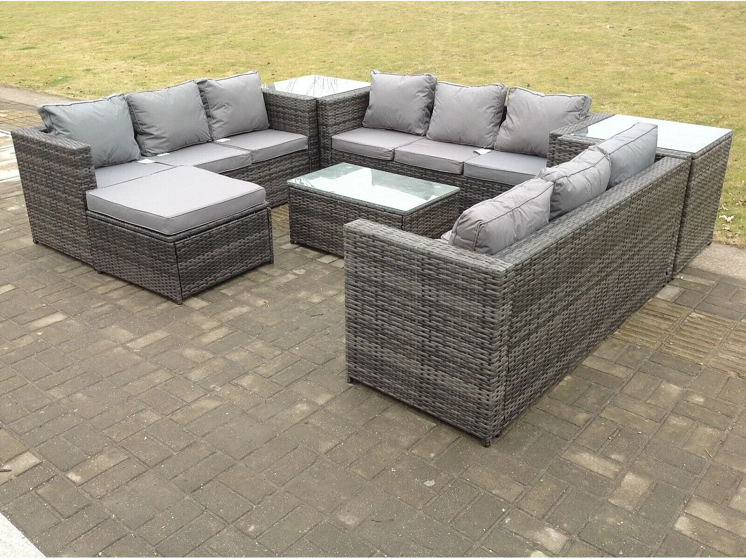 Rattan Gartenmöbel Set mit Couchtisch Love Sofa Sessel inclinable Hocker
