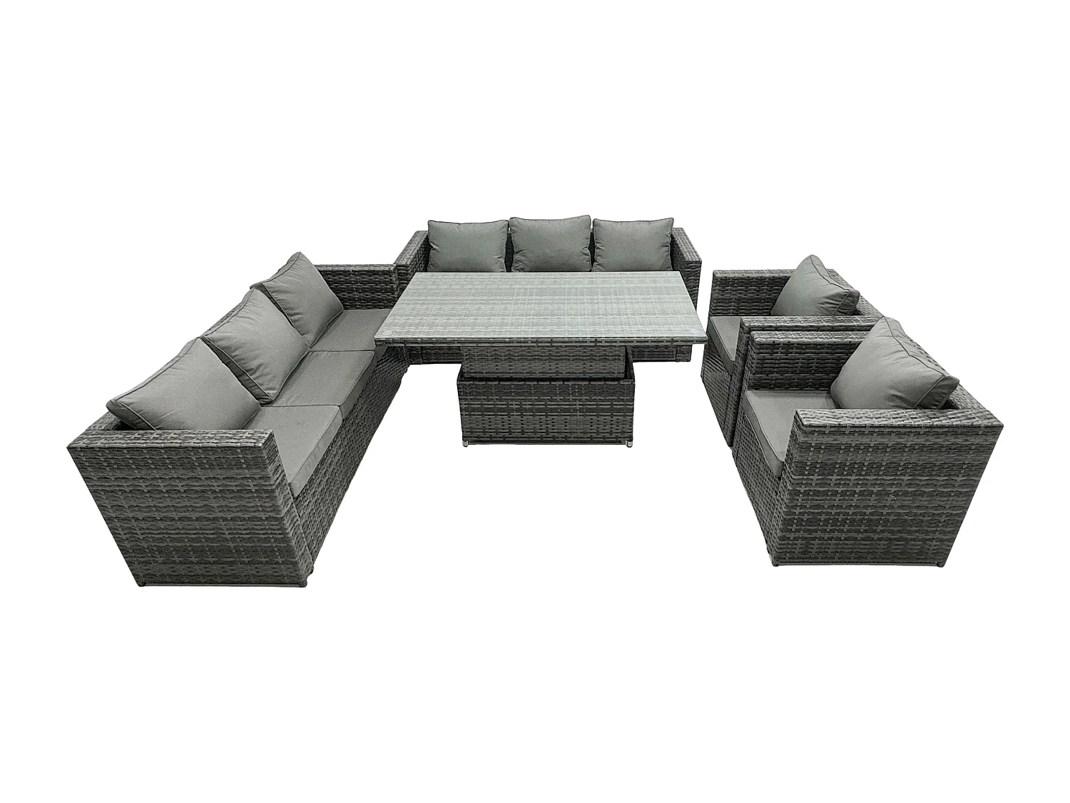 Fimous Outdoor Rattan Garden Furniture Height Adjustable Rising Lifting Table Sets Lounge Chairs Dark Grey 8 Seater