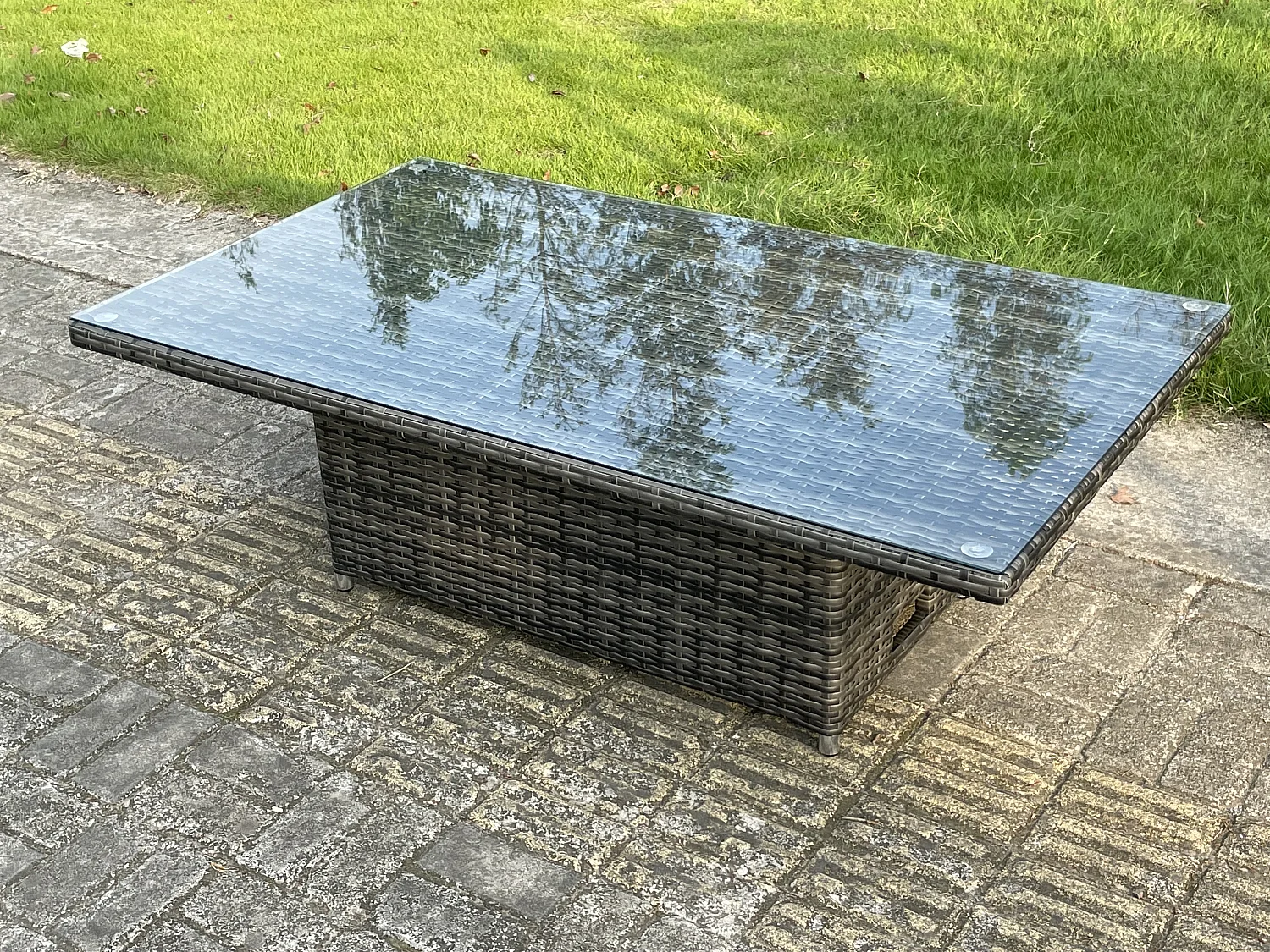 Meubles de Jardin en rotin ave Canapé Tabourets Table à manger réglable en hauteur Mélange gris foncé