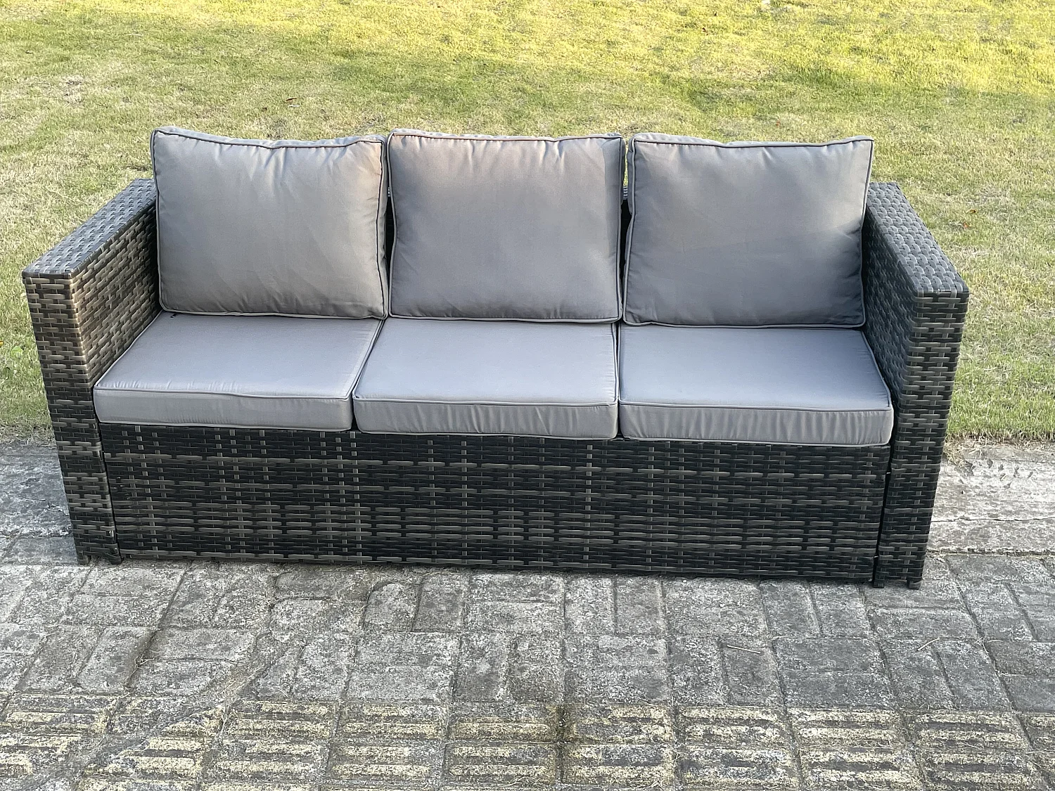 Fimous 11 Seater Outdoor Rattan Sofa Set Lounge Adjustable Rising Lifting Side Tables Chairs Footstool Dark Grey Mixed