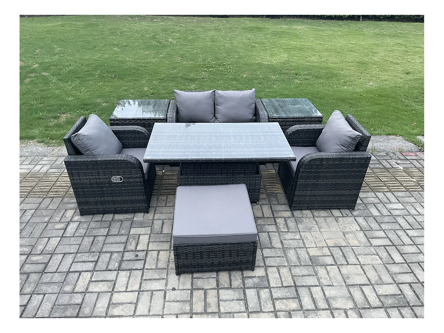 Rattan Gartenmöbel Set mit Einstellbare Höhe Esstisch Sessel inclinable