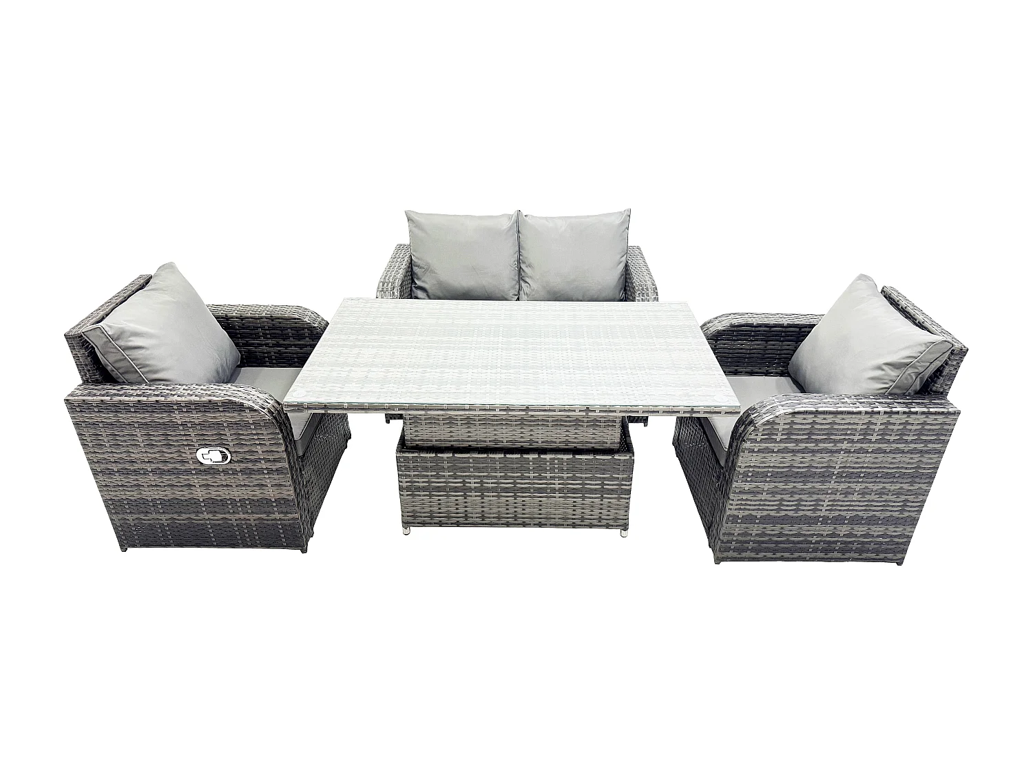 Fimous Dark Mixed Grey Rattan Outdoor Garden Furniture Lifting Adjustable Dining Or Coffee Table Sets Love Sofa Reclining Chairs 4 Seater