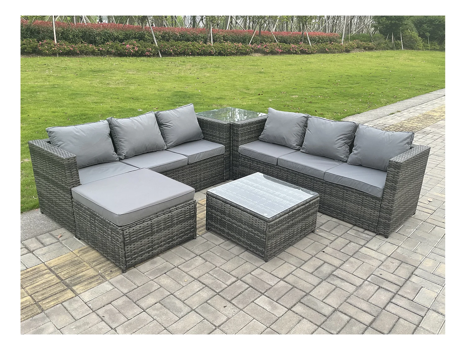 Meubles de Jardin en rotin ave Canapé d'appoint Table basse Table Tabourets Mélange gris foncé