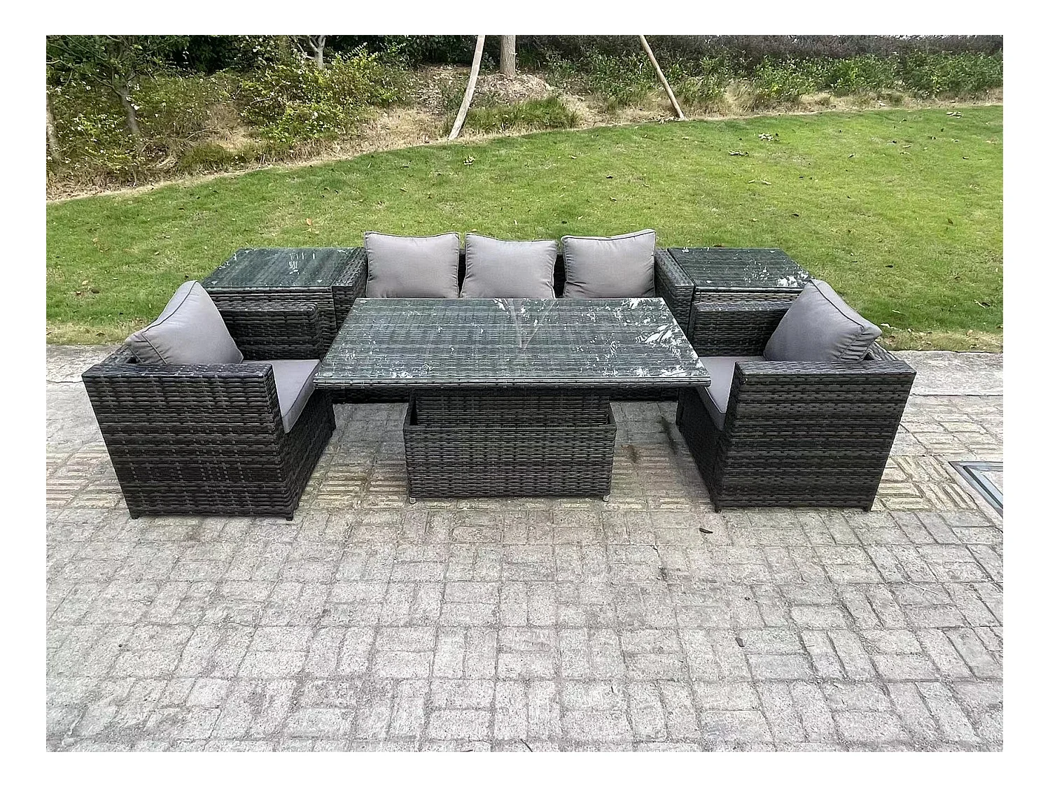 Rattan Gartenmöbel Set mit Einstellbare Höhe Esstisch Sofa