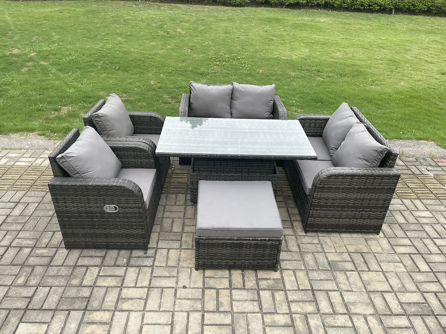 Rattan Gartenmöbel Set mit Einstellbare Höhe Esstisch 2 Love Sofa