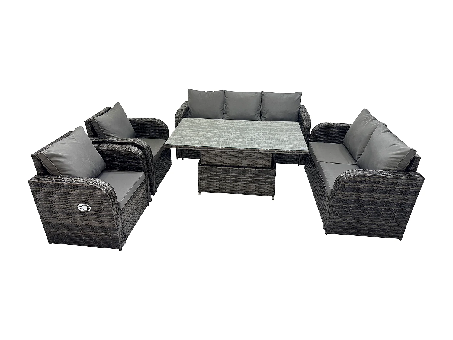 Fimous Dark Mixed Grey Rattan Outdoor Garden Furniture Lifting Adjustable Dining Or Coffee Table Sets Love Seat 2 Seater Sofa 7 Seater