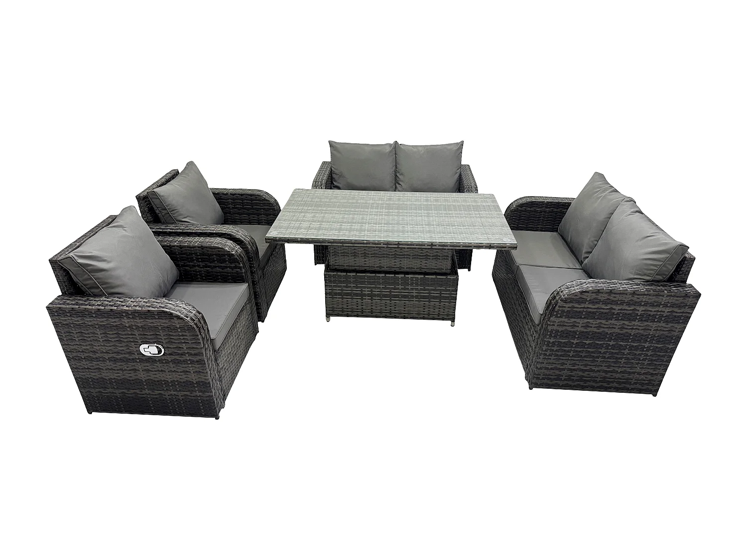 Fimous Rattan Furniture Outdoor Garden Dining Set Patio Height Adjustable Rising lifting Table Love Sofa Chair Set