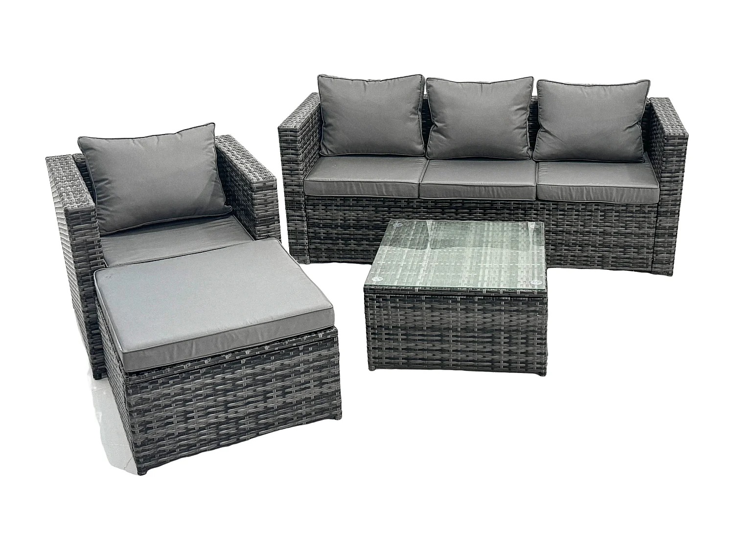 Fimous Lounge Dark Mixed Grey Rattan Sofa Set With Tables Stool Outdoor Garden Furniture Patio 5 Seater