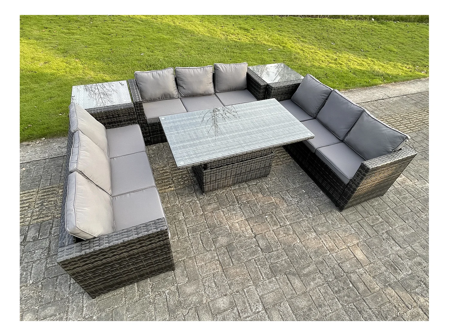 Mobilier de jardin extérieur en rotin ave Canapé Table à manger réglable en hauteur 2 Table d'appoint