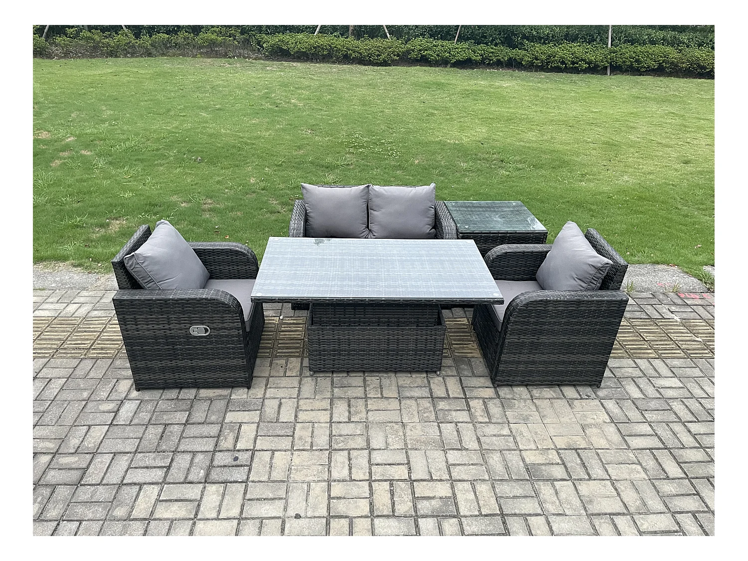 Rattan Gartenmöbel Set mit Einstellbare Höhe Esstisch Sessel Sofa