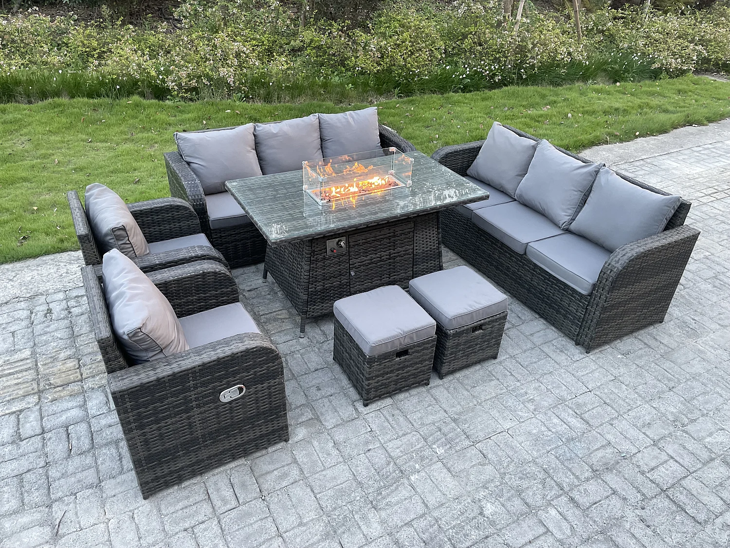 Gartenmöbel im Freien mit 2 Sofa Sessel inclinable Gas Feuertisch