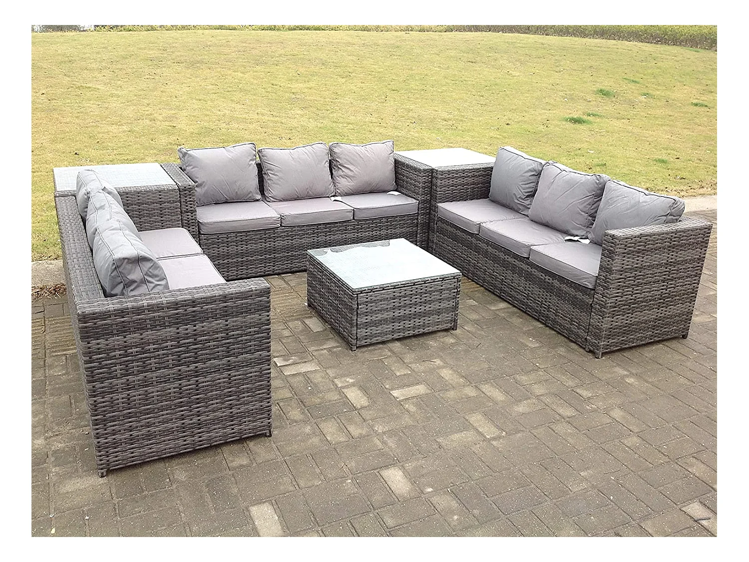 Rattan Gartenmöbel Set mit 2 Sofa Couchtisch 2 Beistelltisch Dunkelgrau gemischt