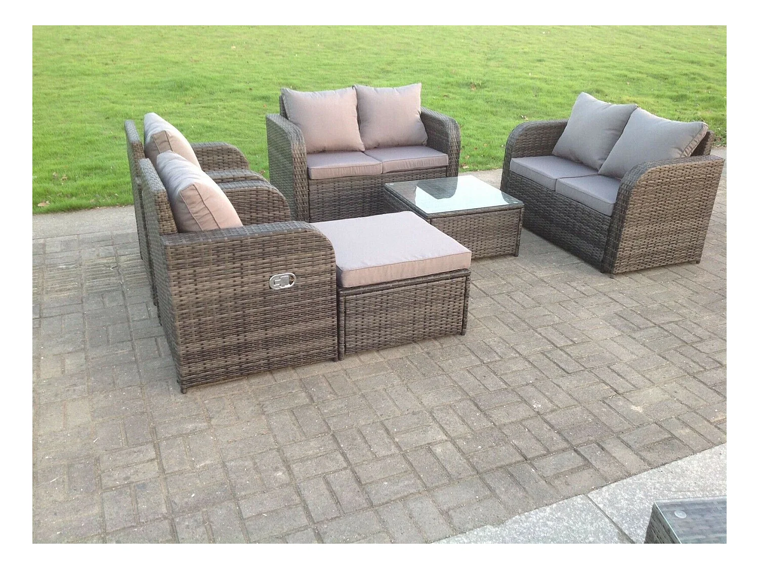 7 places Meubles de Jardin en rotin ave Canapé d'amour Tabourets Table basse Chaise Mélange gris foncé