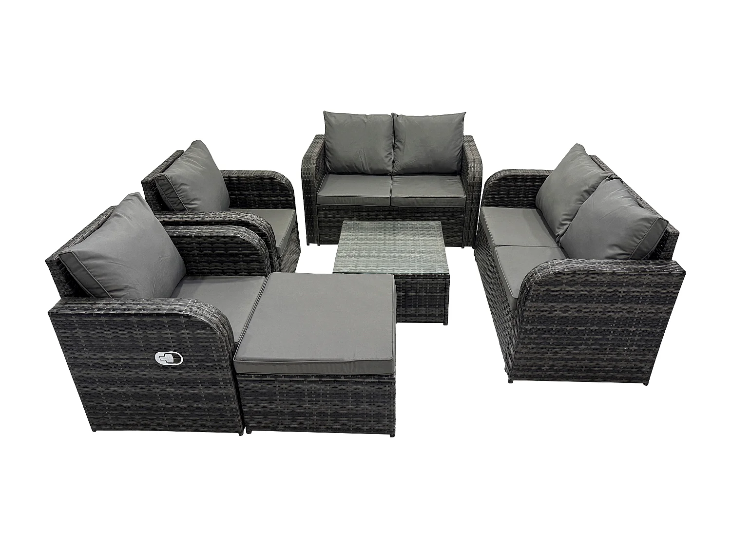 Fimous Dark Grey Mix PE Wicker Rattan Garden Furniture Set Sofa Set Reclining Adjustable Chair 7 Seater With Big Footstool