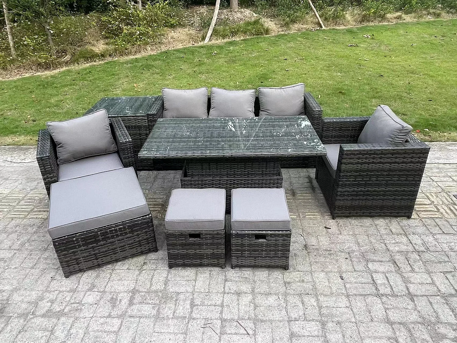 Rattan Gartenmöbel Set mit Einstellbare Höhe Esstisch Sofa Sessel