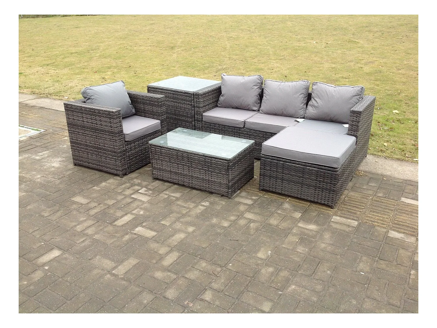 5 places Meubles de Jardin en rotin ave Canapé Table basse Tabourets Chaise Table d'appoint Mélange gris foncé