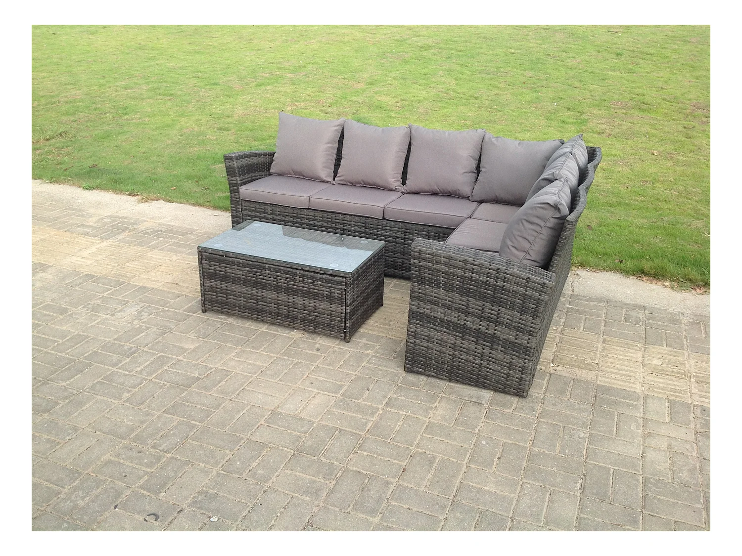 6-Sitzer Rattan Gartenmöbel Set mit Sofa Rechteckig Couchtisch Dunkelgrau gemischt