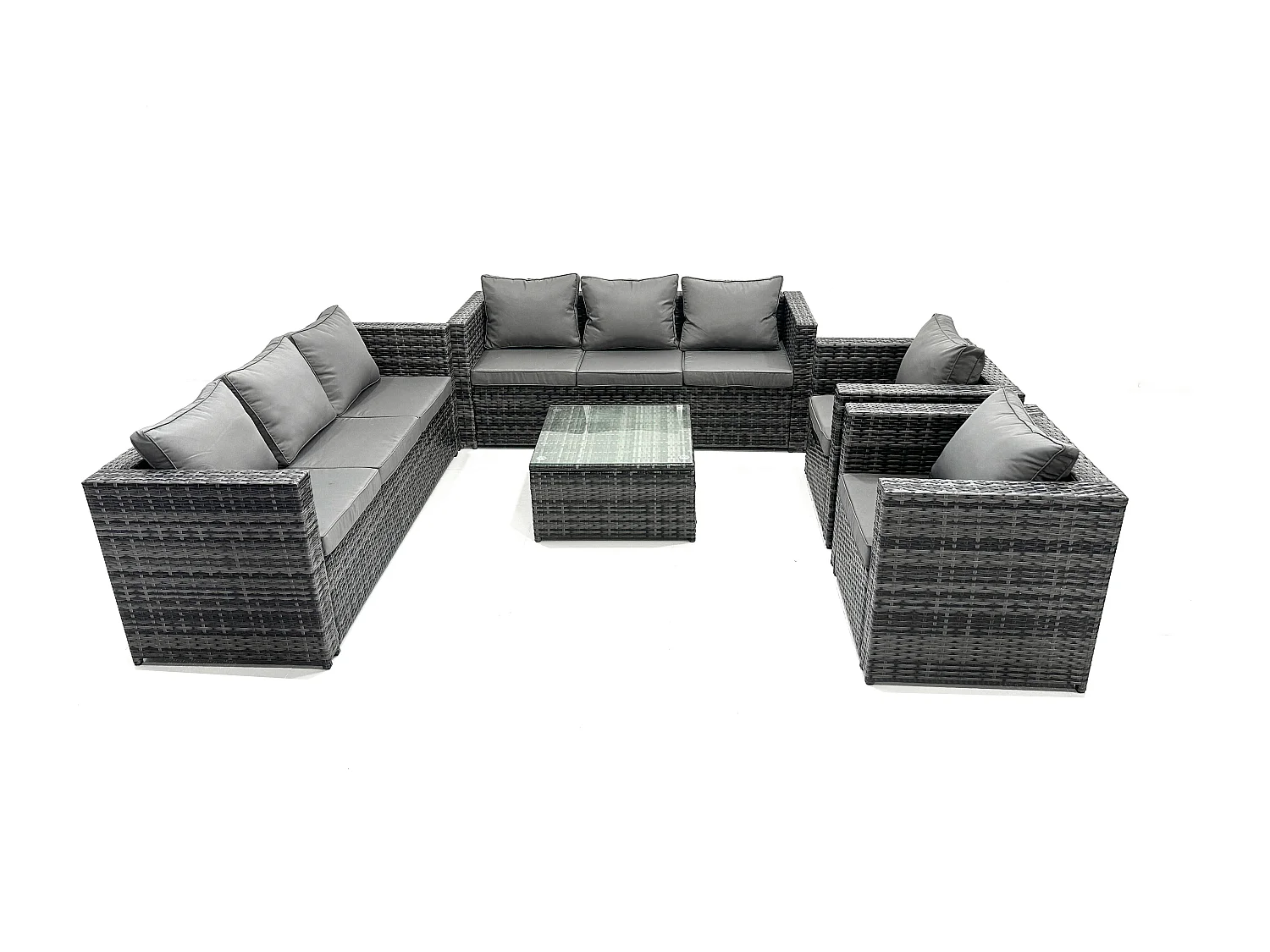 Fimous 8 Seater Outdoor Rattan Garden Furniture Lounge Sofa Chair Table Set In Dark Grey