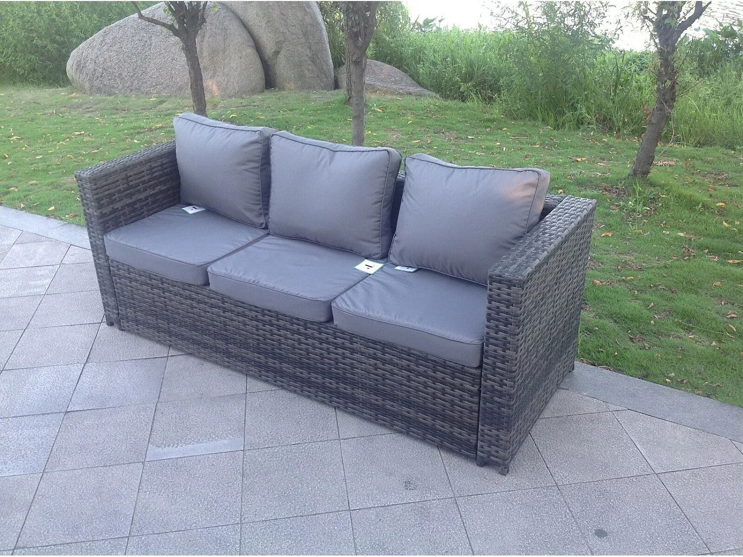 Fimous 8 Seater Outdoor Rattan Garden Furniture Lounge Sofa Chair Table Set In Dark Grey