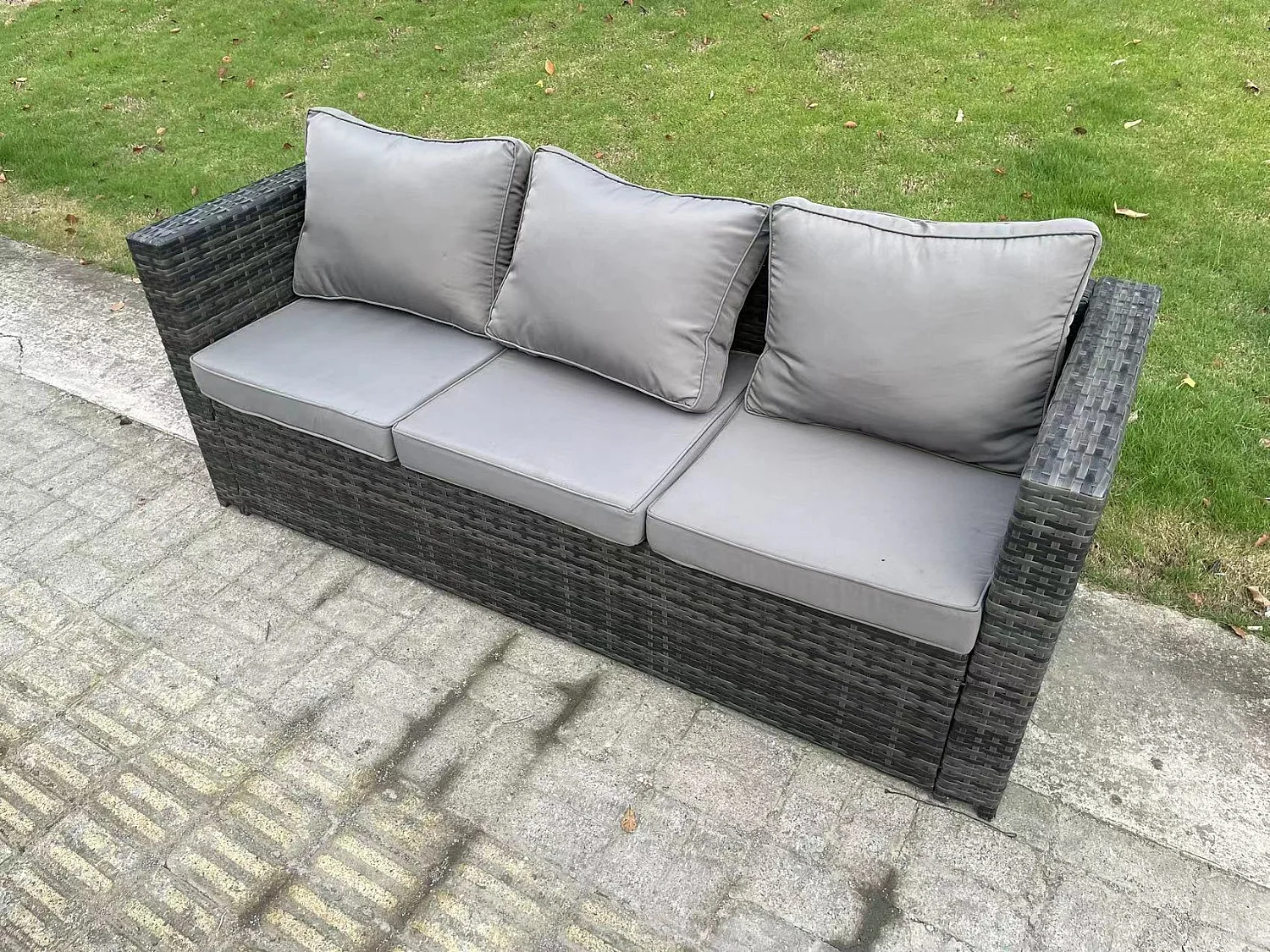Ensemble de meubles de jardin en rotin ave Table à manger réglable en hauteur 3 canapé 2 Tabourets 2 Table d'appoint Mélange gris foncé