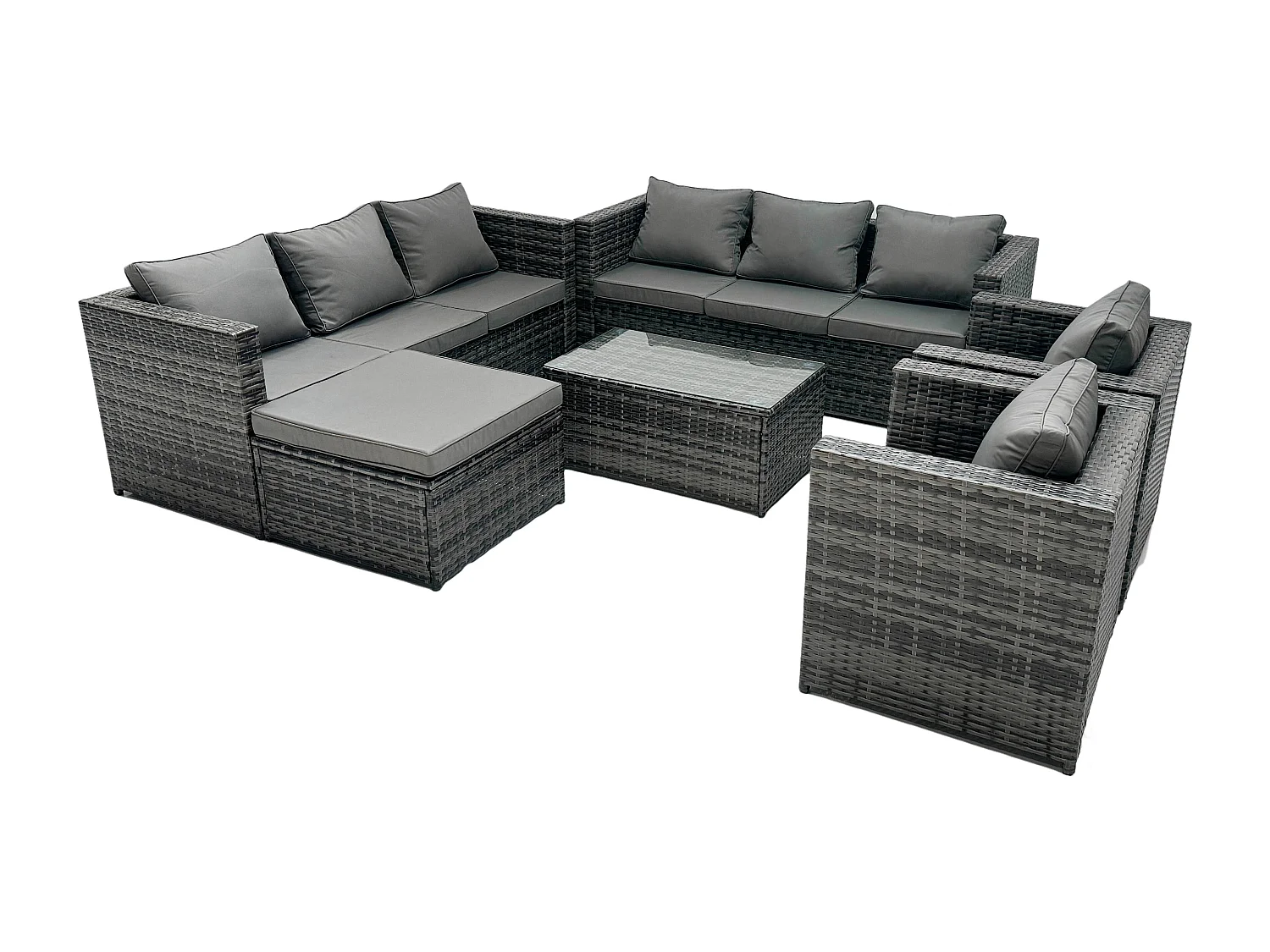 Fimous Outdoor Rattn Garden Furniture Sofa Set Rectangular Coffee Table Lounge Sofa Chair Footstool Converstory Dark Mixed Grey