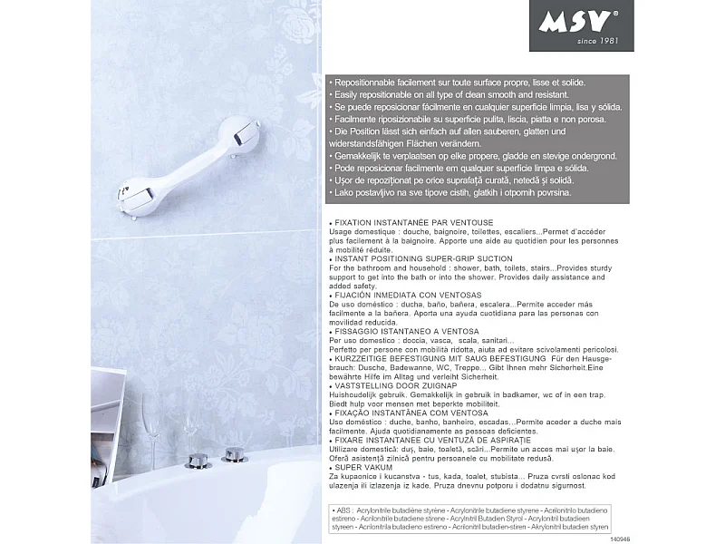 MSV Poignée de soutien à  ventouses avec indicateur de sécurité - Max 60kg