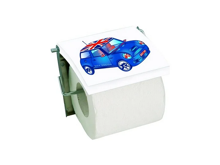 Porte Rouleau Papier Wc Mural MDF & Inox Voiture Bleu MSV