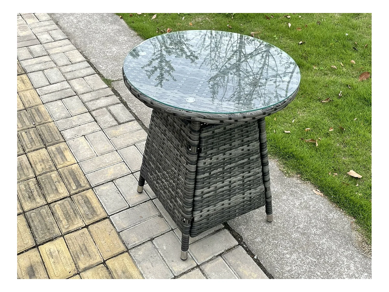 Rond Rotin Café Thé Table D'Appoint IntéRieur Et ExtéRieur Meubles De Jardin Accessoires Patio Noir