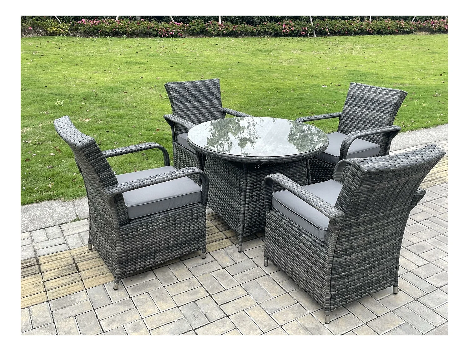 Meubles de Jardin en rotin table à manger et chaises Wicker patio Outdoor 4 chaises plus table ronde moyenne