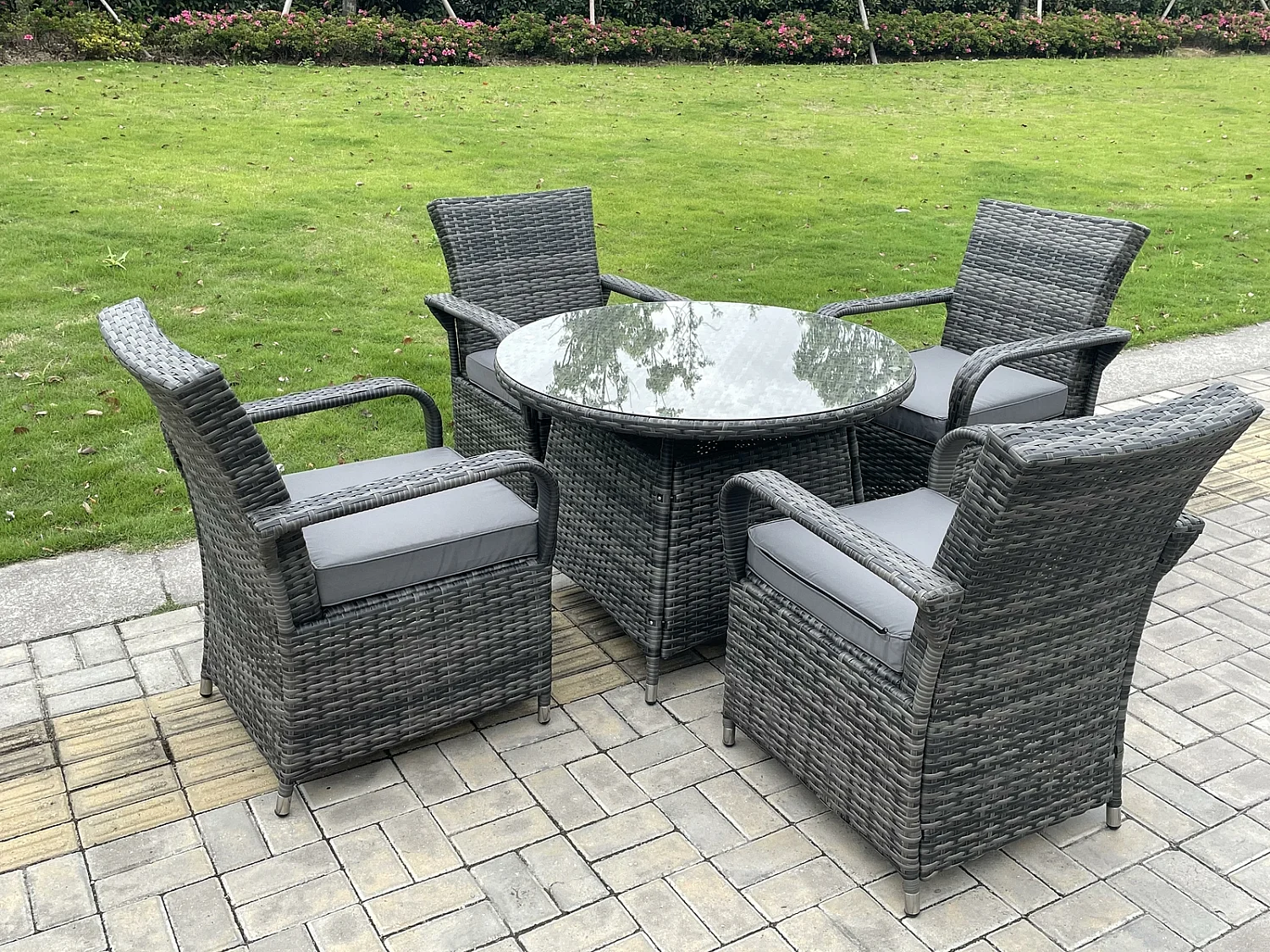 Fimous Rattan Garden Furniture Dining Set Table And Chairs Wicker Patio Outdoor 4 chairs plus medium round table