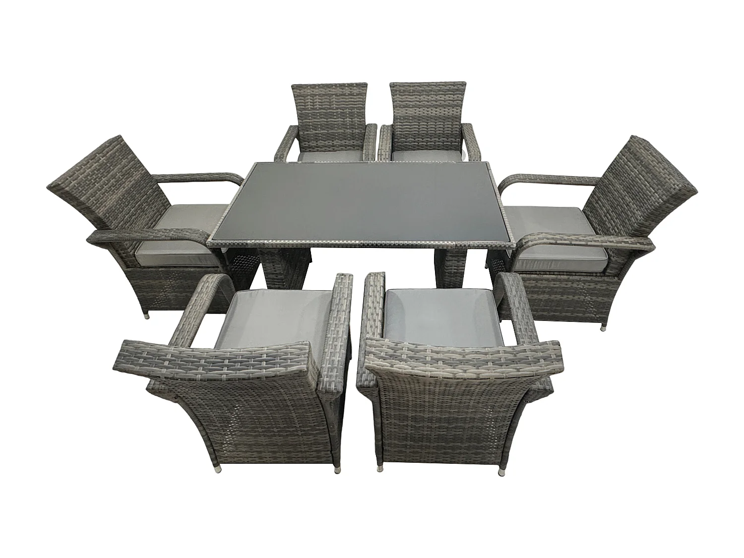 Fimous Rattan Garden Furniture Dining Set Table And Chairs Wicker Patio Outdoor 6 chairs plus black tempered glass rectangular table