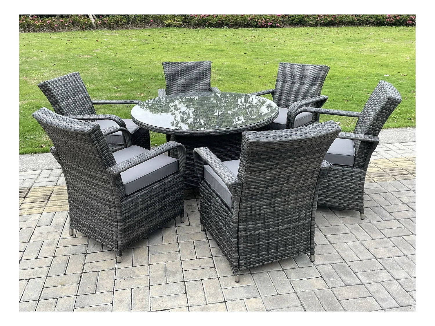 Meubles de Jardin en rotin table à manger et chaises Wicker patio extérieur 6 chaises plus table ronde