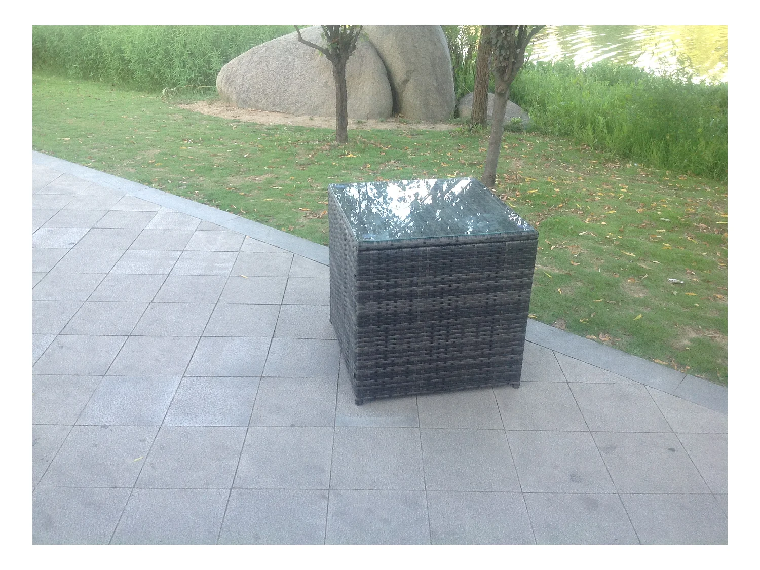 Table d'appoint en rotin Table Table basse Meubles de jardin Mélange gris foncé