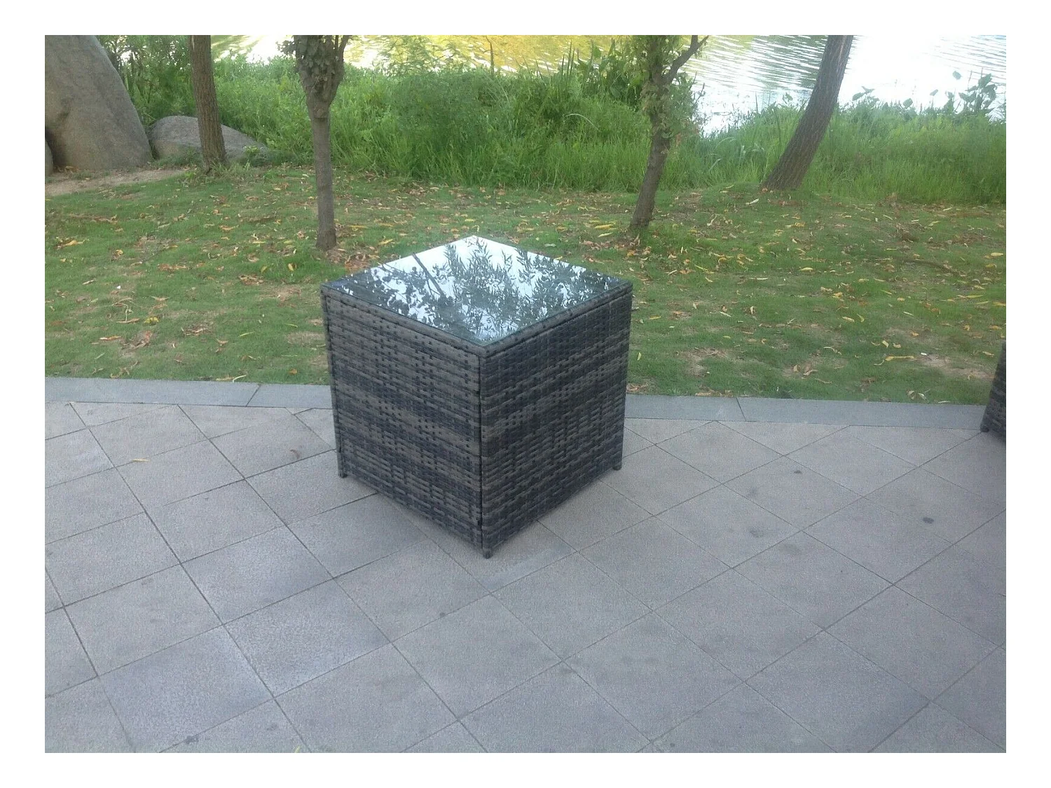 Table d'appoint en rotin Table Table basse Meubles de jardin Mélange gris foncé