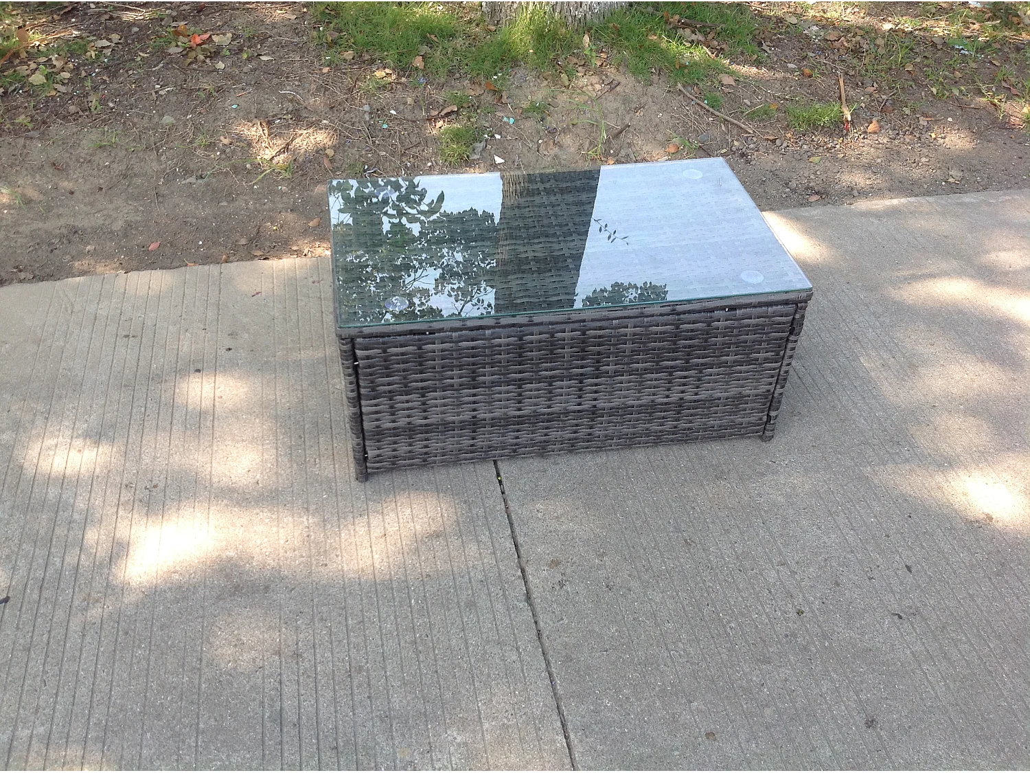 Fimous Rattan Oblong Coffee Table Outdoor Garden Furniture Patio Furniture Dark Grey Mixed