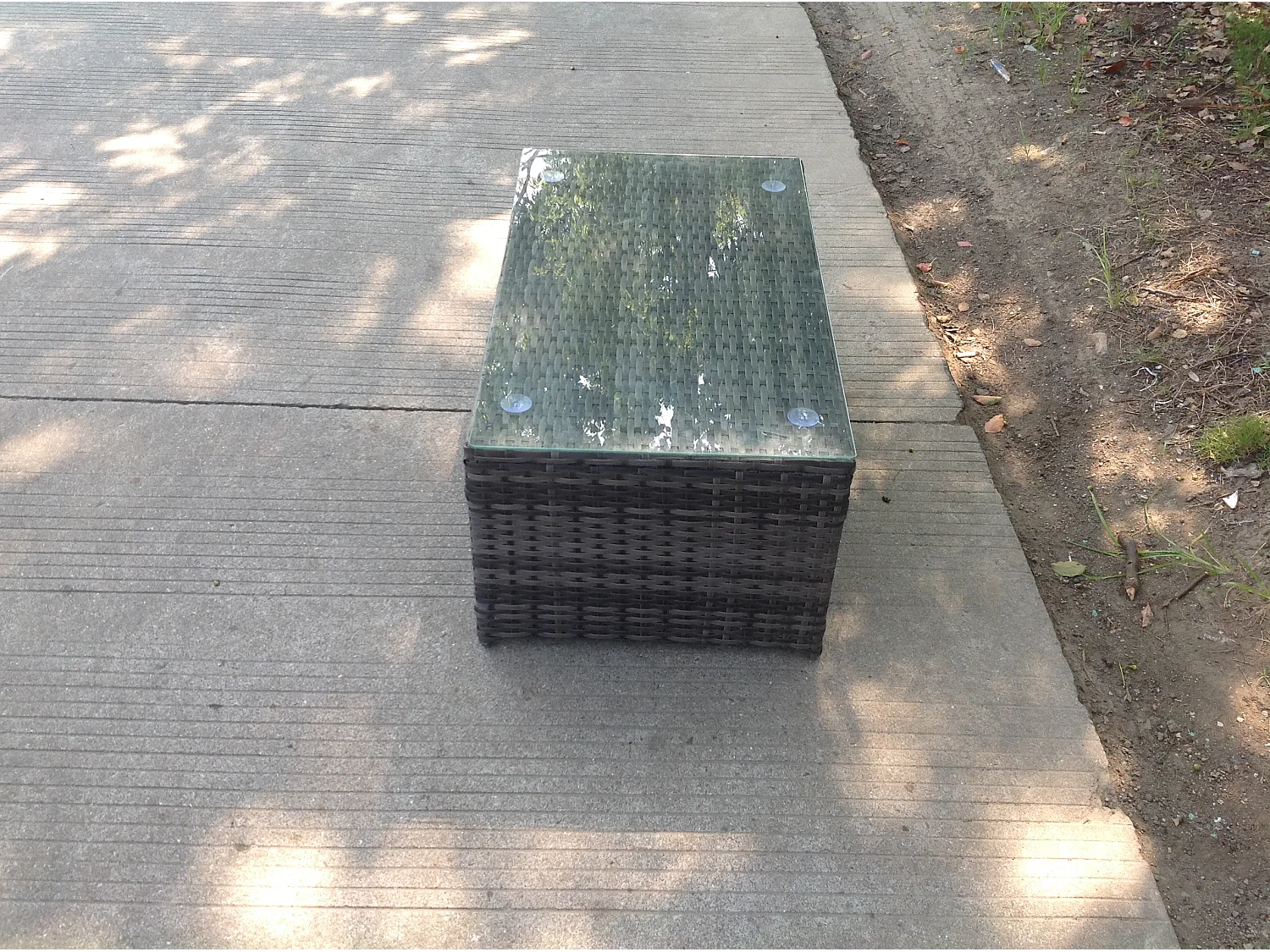 Fimous Rattan Oblong Coffee Table Outdoor Garden Furniture Patio Furniture Dark Grey Mixed