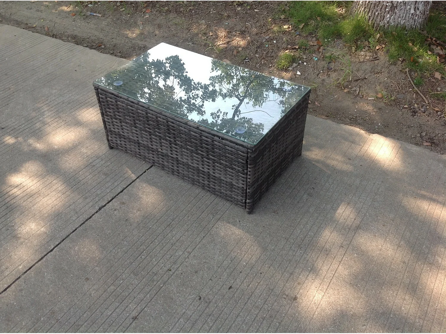 Fimous Rattan Oblong Coffee Table Outdoor Garden Furniture Patio Furniture Dark Grey Mixed
