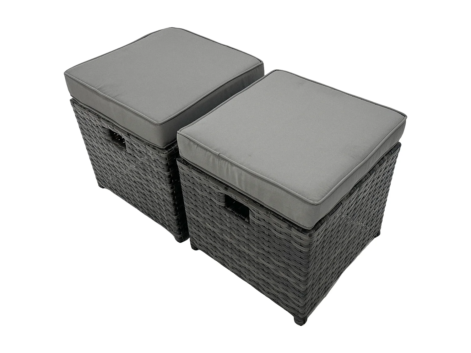 Fimous 2 PC Rattan Small Footstool Outdoor Garden Furniture Patio Furniture Dark Grey Mixed