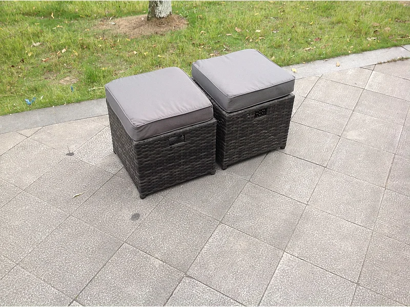 Tabourets en rotin ave Coussin 2 pcs Repose-Pied Mobilier de jardin d’extérieur Mélange gris foncé