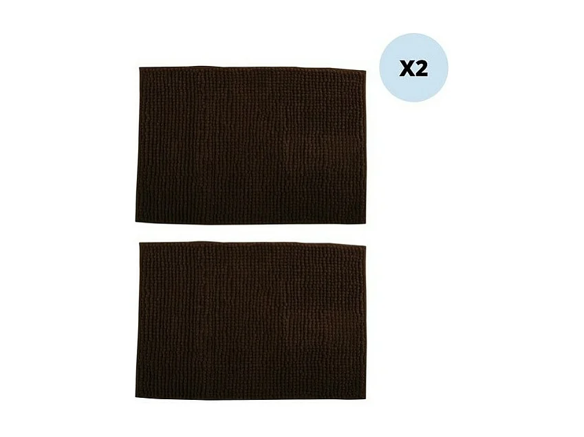 Lot de 2 tapis de bain CHENILLE 40x60cm Chocolat MSV