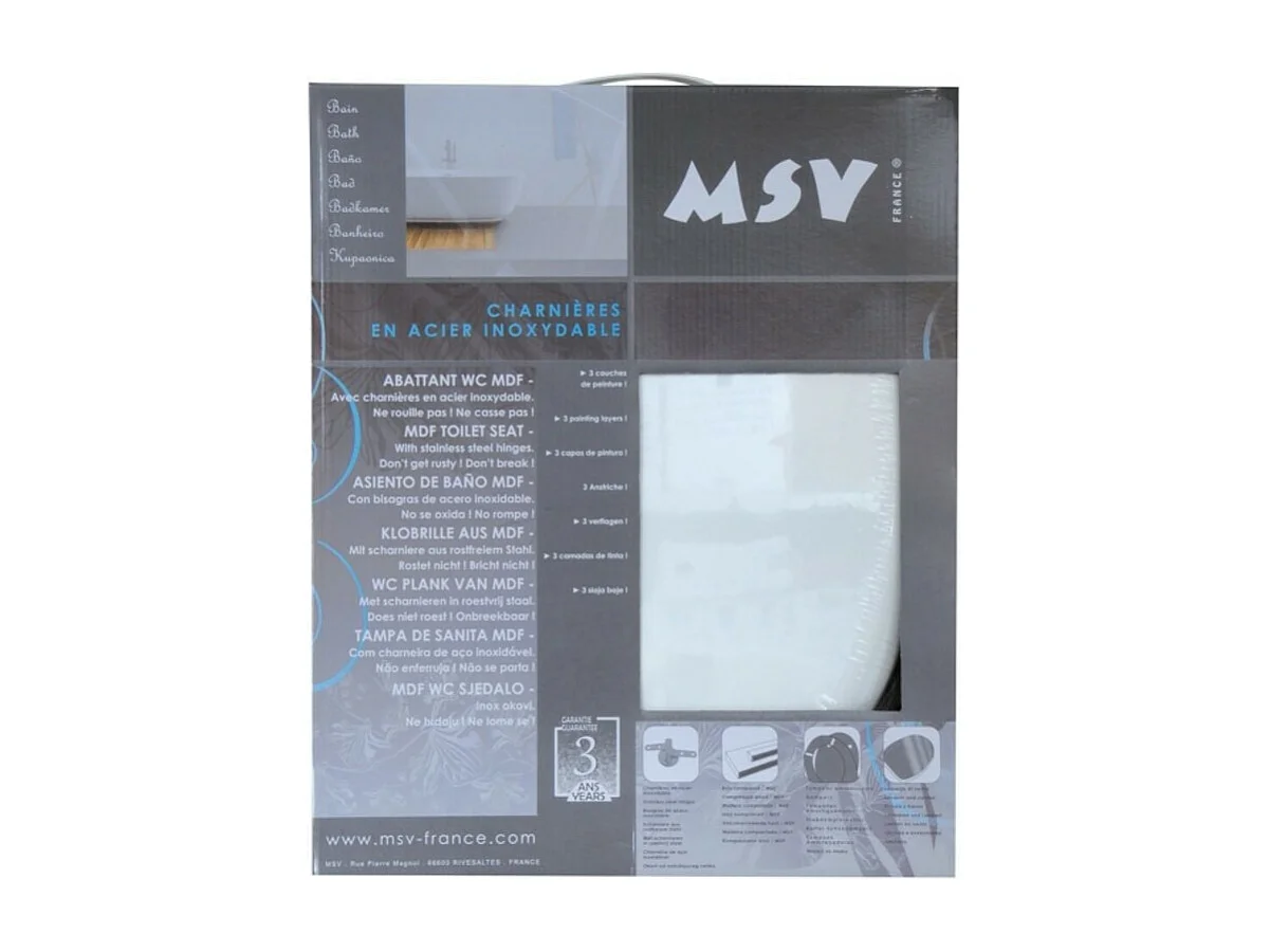 Abattant WC MDF CLEO Blanc - Charnières Inox MSV