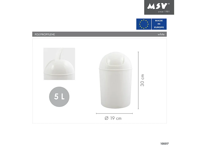 Poubelle à  bascule ronde 5L Blanc MSV