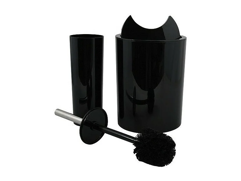 Poubelle à  bascule & brosse wc PP 6L SUN & MOON Noir Spirella