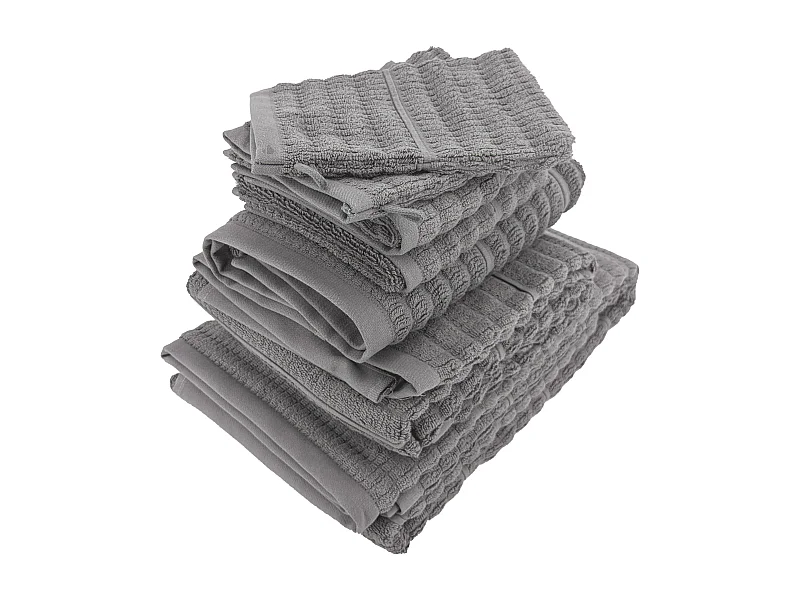 Parure de bain en fils retors pur coton collection SWELL 7 pièces gris