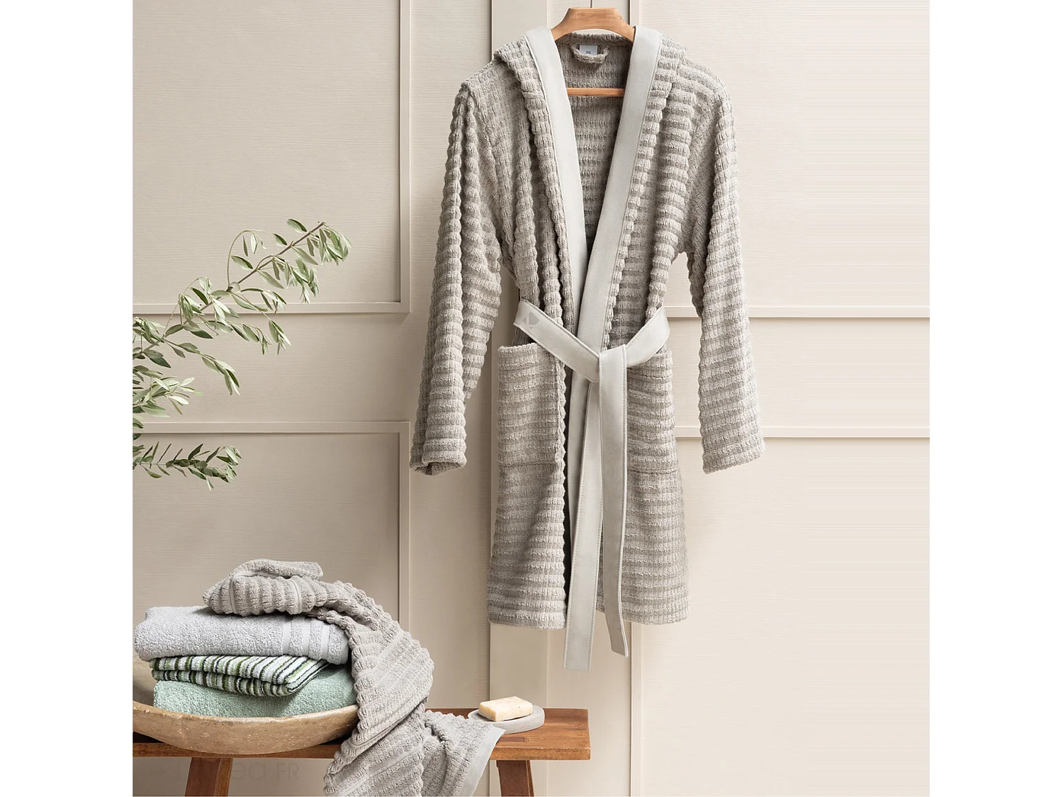 Parure de bain en fils retors pur coton collection SWELL 7 pièces beige