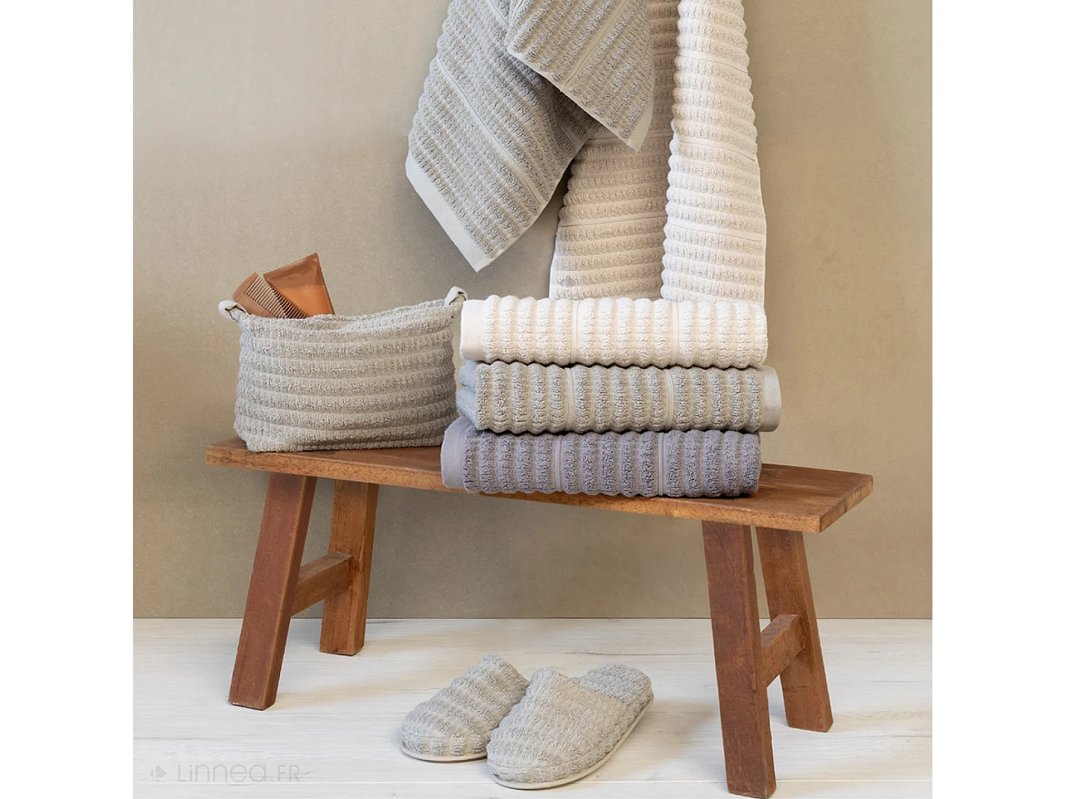 Drap de douche en fils retors 70x140 cm pur coton collection SWELL beige